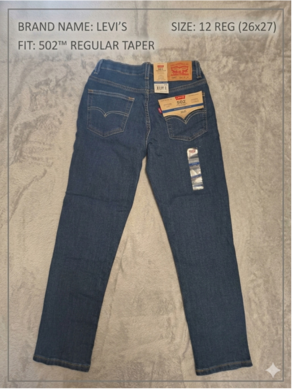 NWT Boys Levi's 502 Regular Taper Stretch Jeans Size 12 Reg 26x27 Adjustable